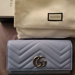 GUCCI Long Wallet Marmont Light Blue with Box